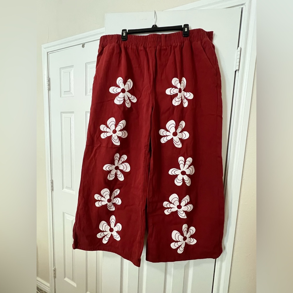 Cider Floral Embroidery Wide Leg Trousers size 4XL